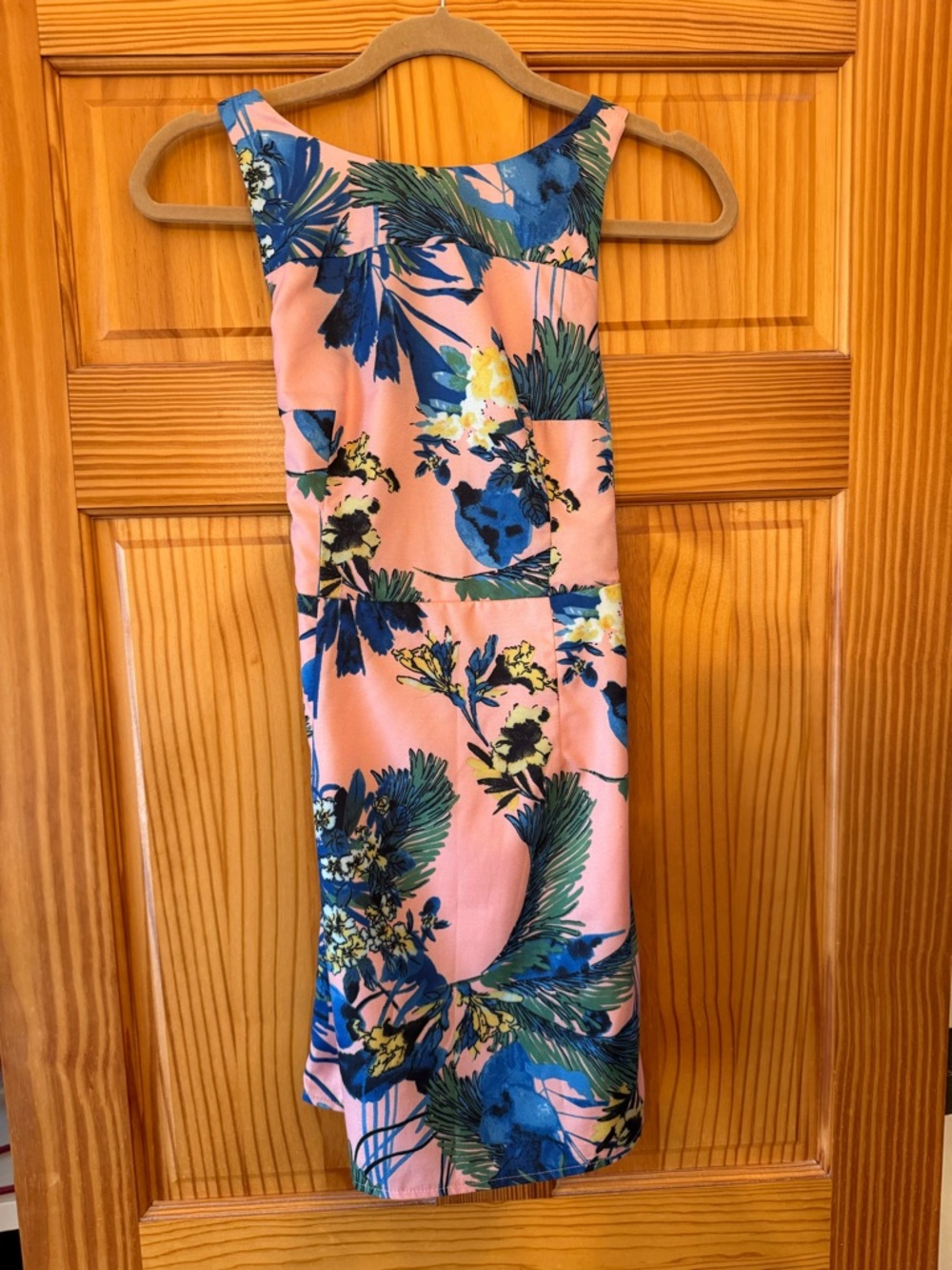 Sleeveless Backless Tropical Print Dress in Pink and Blue